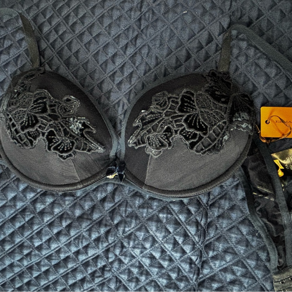 Ermanno Scervino Black Embroidered Bra